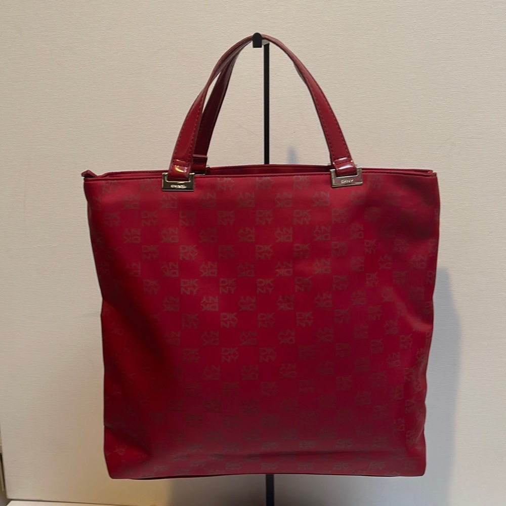 DKNY red nylon handheld bag